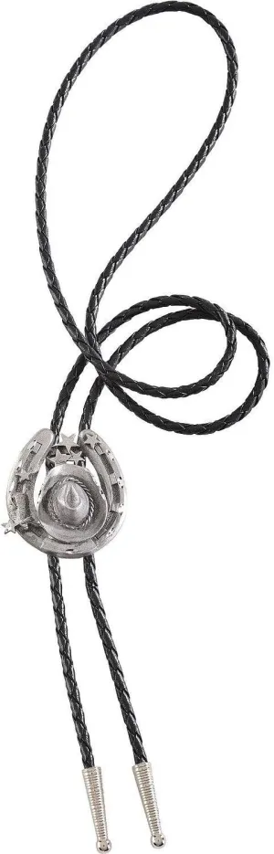 Western Express Horseshoe Bolo Tie with Western Hat – Matte Finish Bolo with Star Accents, 36" Vinyl Cord and Polished Metal Tips