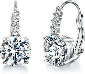 White Gold Plated Round Cut Cubic Zirconia Drop Dangle Earrings Prong Setting Bridal Earrings for Women