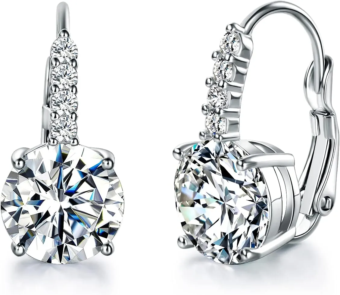 White Gold Plated Round Cut Cubic Zirconia Drop Dangle Earrings Prong Setting Bridal Earrings for Women