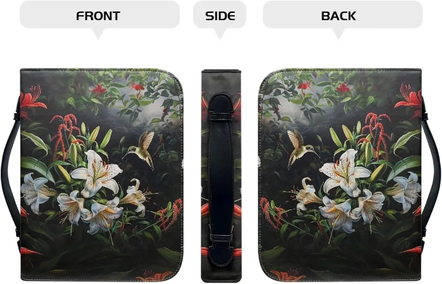 White Tulip Flowers Bible Tote Cover for Women,Floral Church Bag Bible Protective with Zippered Pocket, Waterproof Bible Case for Worships,L