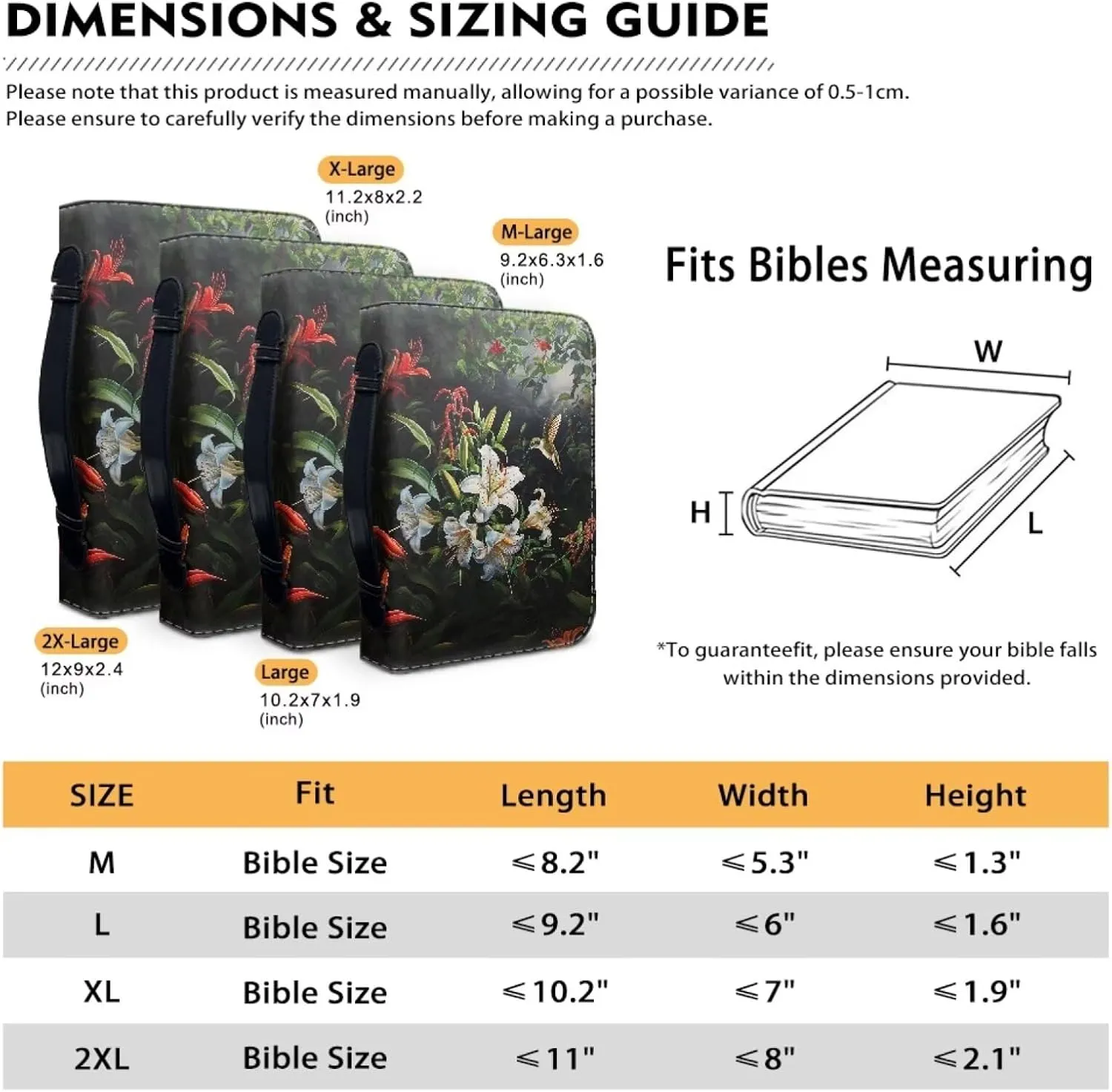 White Tulip Flowers Bible Tote Cover for Women,Floral Church Bag Bible Protective with Zippered Pocket, Waterproof Bible Case for Worships,L