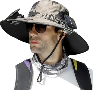 Wide Brim Bucket Hat with Solar Fans – UPF 50  Cooling Sun Hat for Men & Women, Great for Hiking, Fishing, Beach