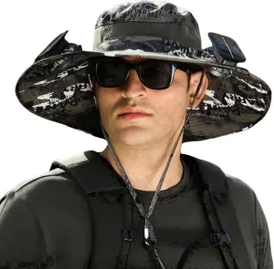 Wide Brim Solar Fan Hat with 2 Solar Fan Sun Bucket Hat for Men Women UPF 50  Bucket Fishing & Beach Hat with Fan Built in