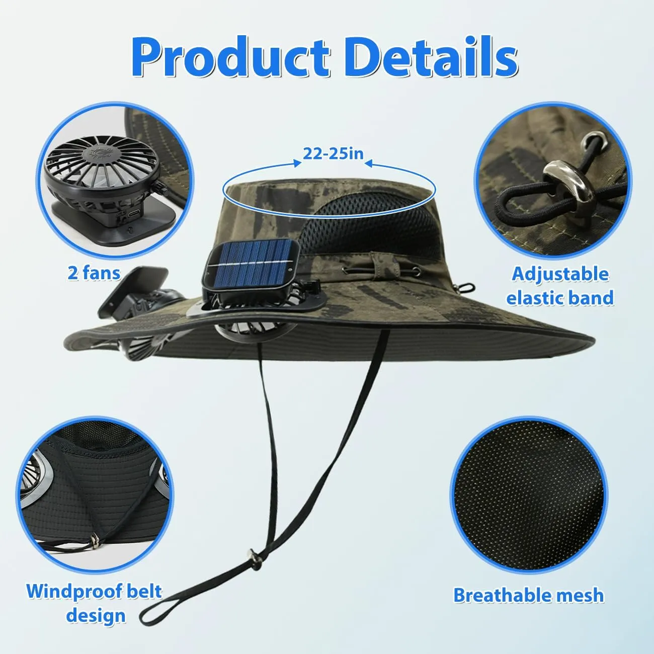 Wide Brim Solar Fan Hat with 2 Solar Fan Sun Bucket Hat for Men Women UPF 50  Bucket Fishing & Beach Hat with Fan Built in