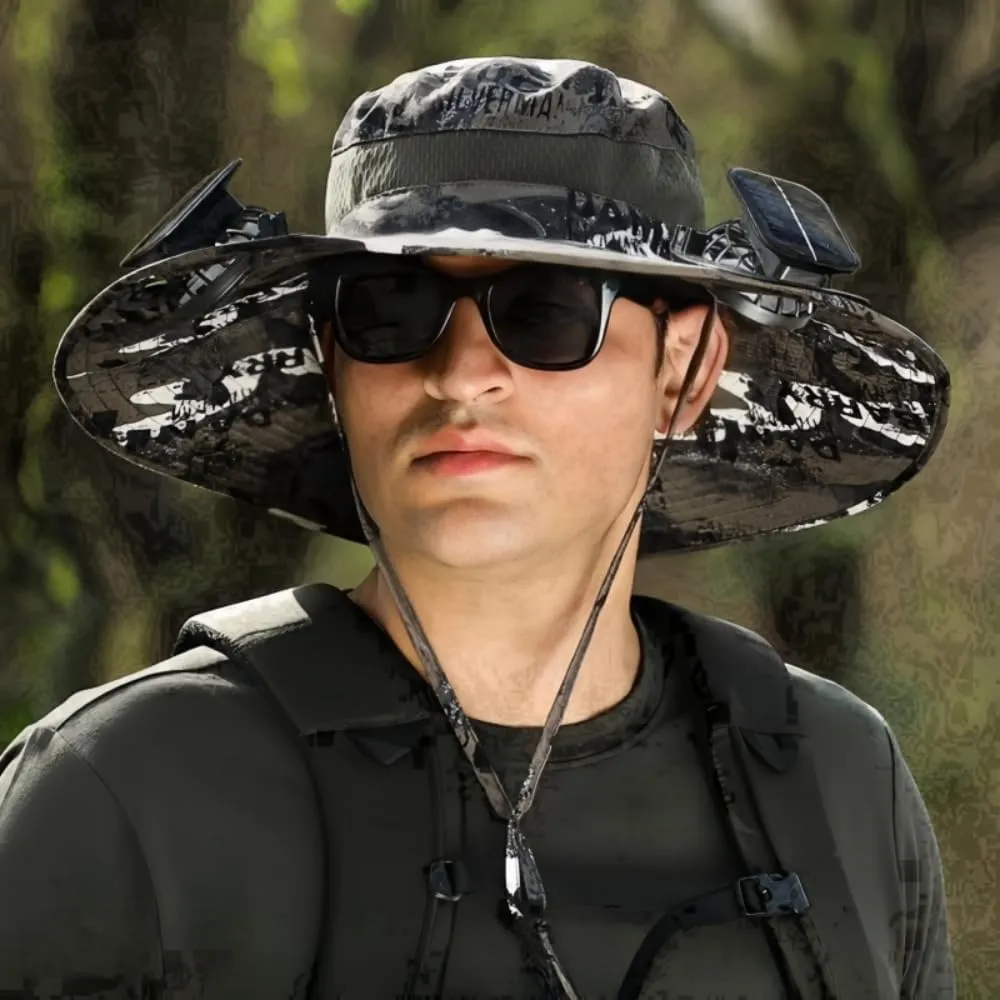 Wide Brim Solar Fan Hat with 2 Solar Fan Sun Bucket Hat for Men Women UPF 50  Bucket Fishing & Beach Hat with Fan Built in