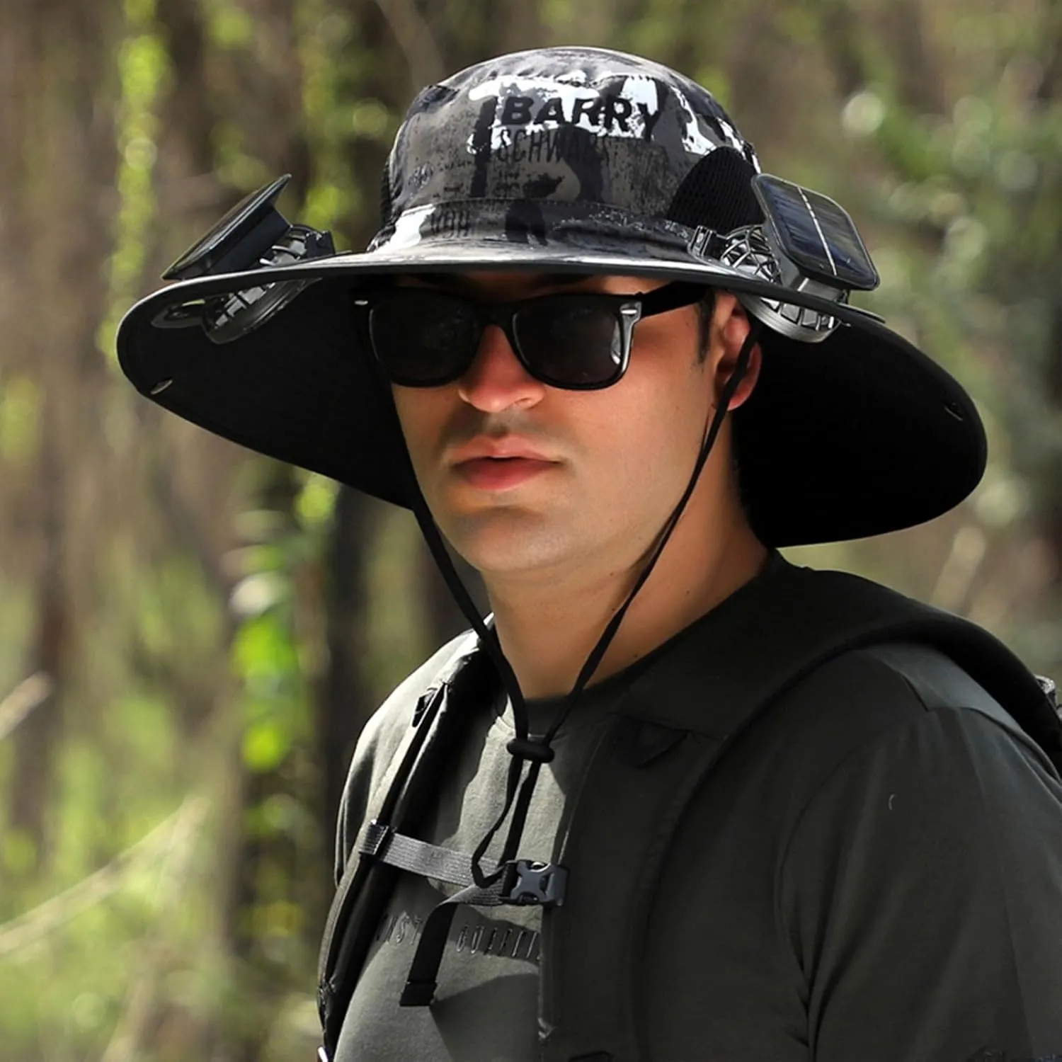 Wide Brim Solar Fan Outdoor Fishing Hat-Solar & USB Charging, Solar Fan Hat, Waterproof Hat with Solar Fan Built