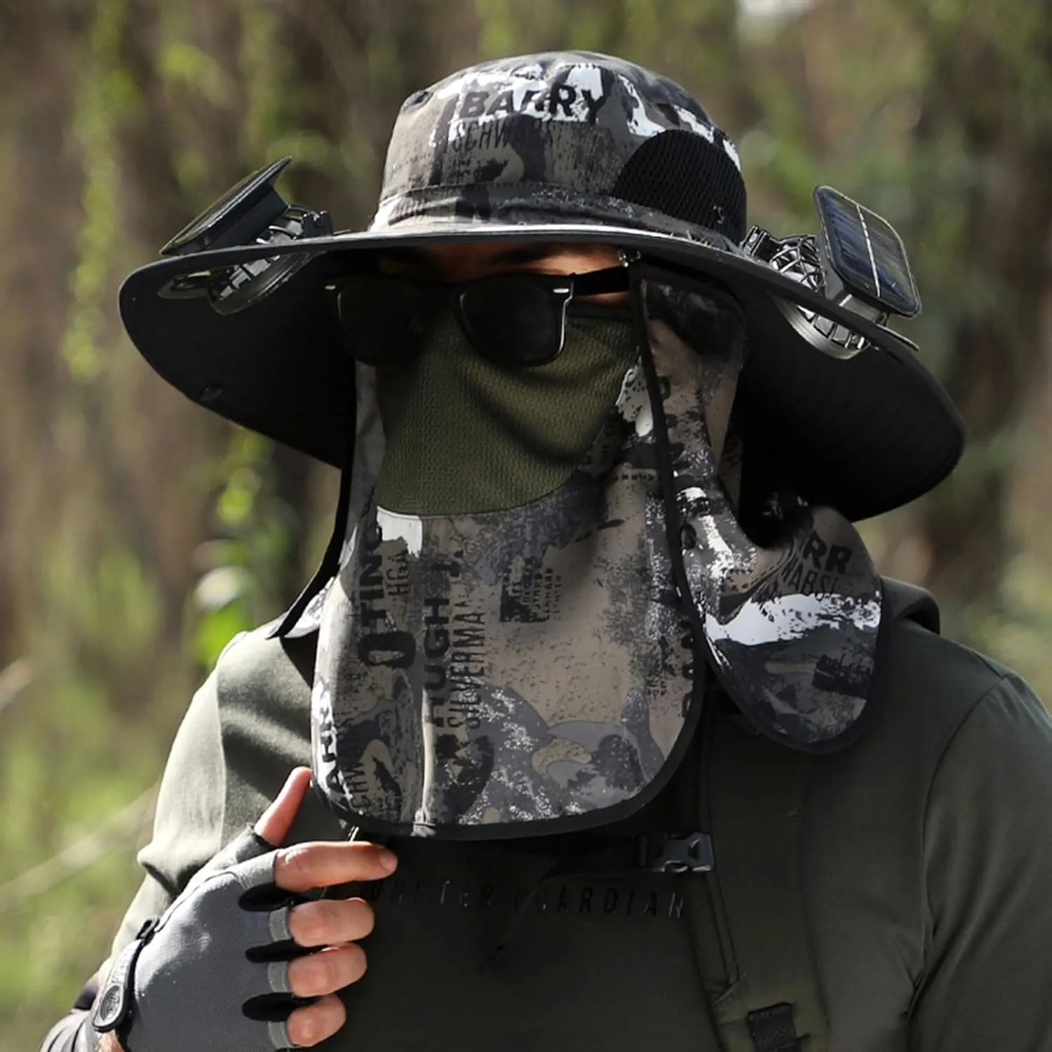 Wide Brim Solar Fan Outdoor Fishing Hat-Solar & USB Charging, Solar Fan Hat, Waterproof Hat with Solar Fan Built