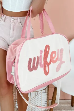 Wifey Weekender Faux Leather Duffle Bag (Blush Multi)