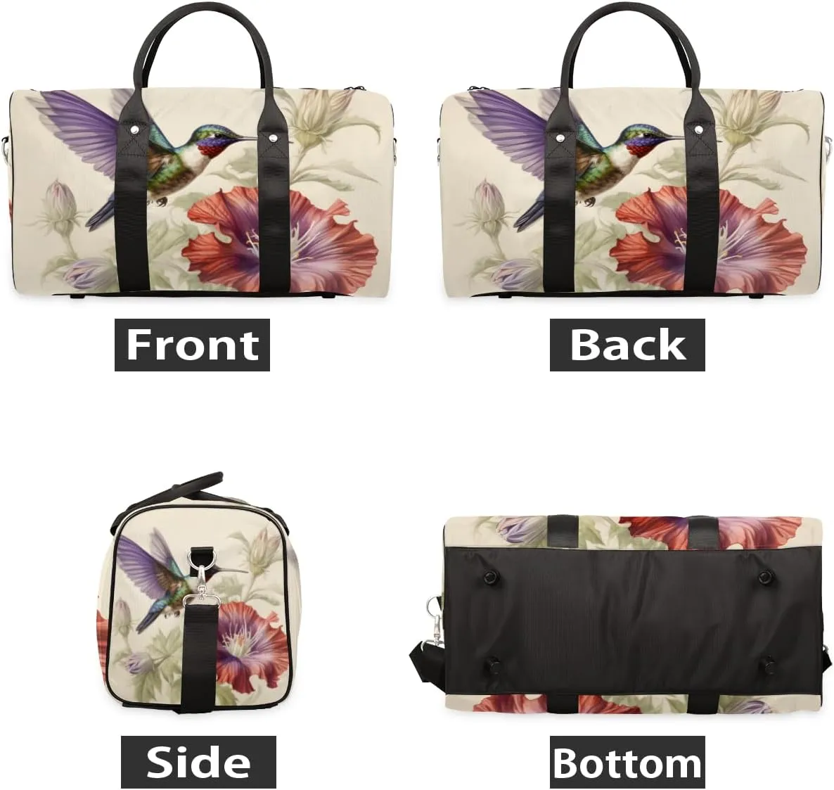 Wildlife Hummingbird Travel Duffle Bag for Women Men Gym Duffel Foldable Bag Waterproof Weekender Watercolor Flower Duffle Tote