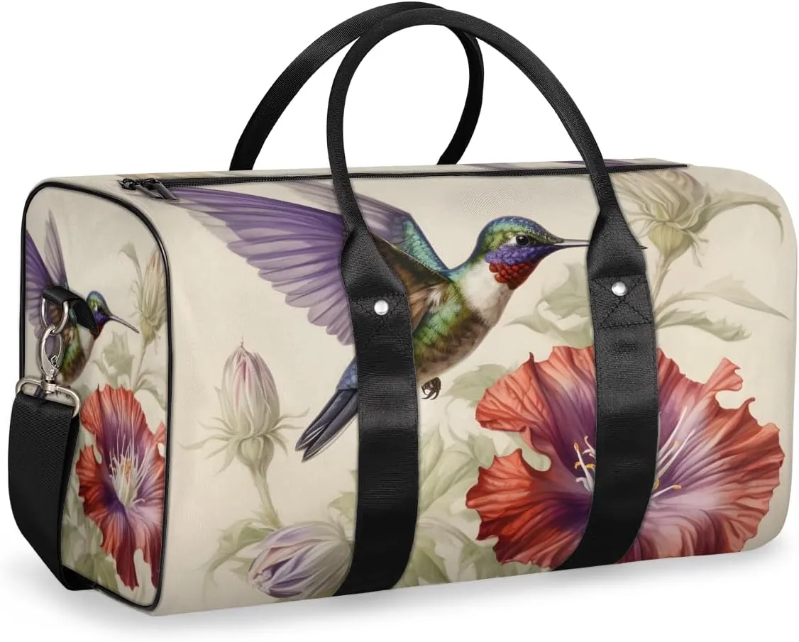 Wildlife Hummingbird Travel Duffle Bag for Women Men Gym Duffel Foldable Bag Waterproof Weekender Watercolor Flower Duffle Tote