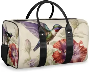 Wildlife Hummingbird Travel Duffle Bag for Women Men Gym Duffel Foldable Bag Waterproof Weekender Watercolor Flower Duffle Tote