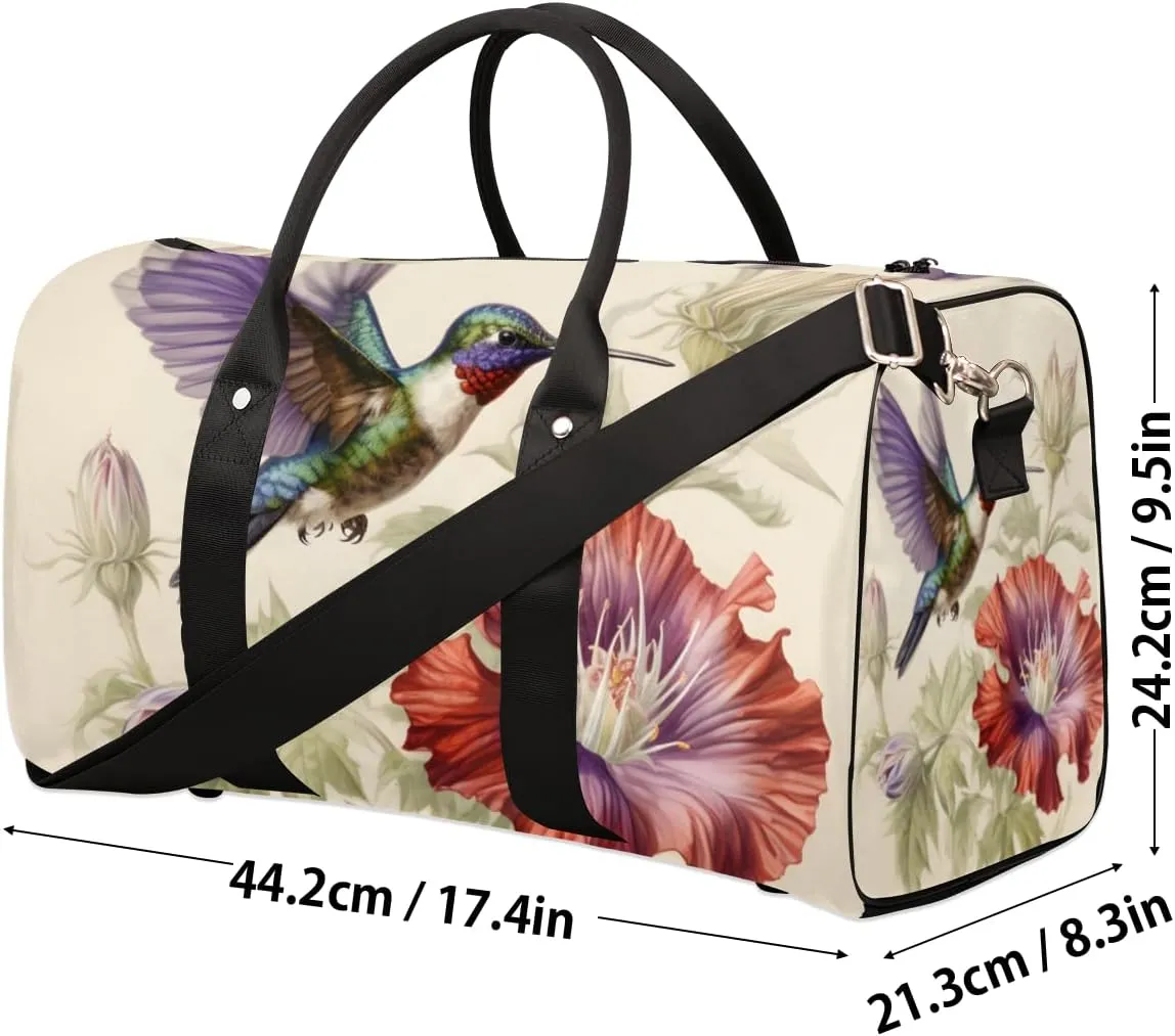 Wildlife Hummingbird Travel Duffle Bag for Women Men Gym Duffel Foldable Bag Waterproof Weekender Watercolor Flower Duffle Tote
