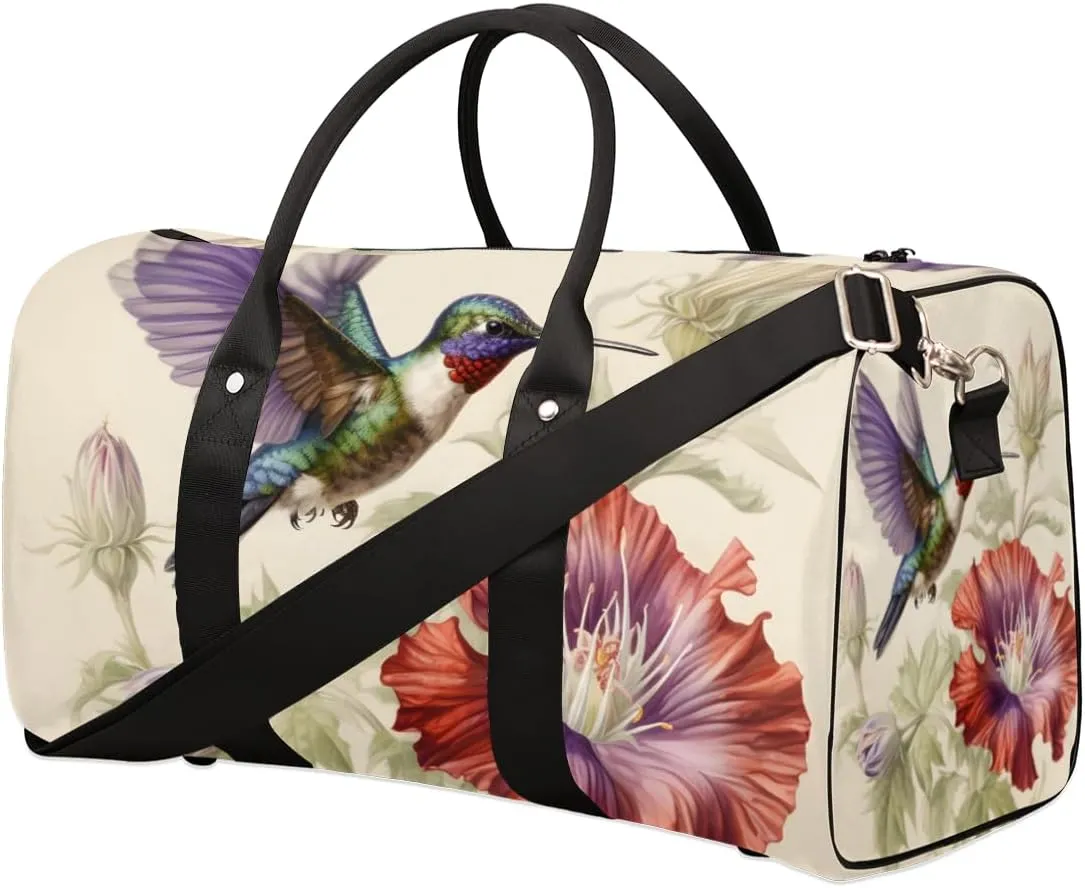 Wildlife Hummingbird Travel Duffle Bag for Women Men Gym Duffel Foldable Bag Waterproof Weekender Watercolor Flower Duffle Tote