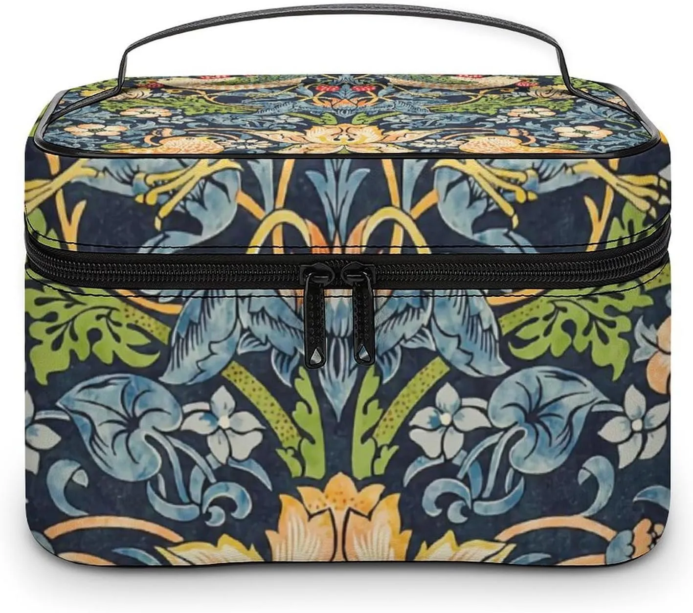 William Morris Strawberry Thief Floral Fashionable Portable Makeup Bag, Travel Makeup Bag Storage,