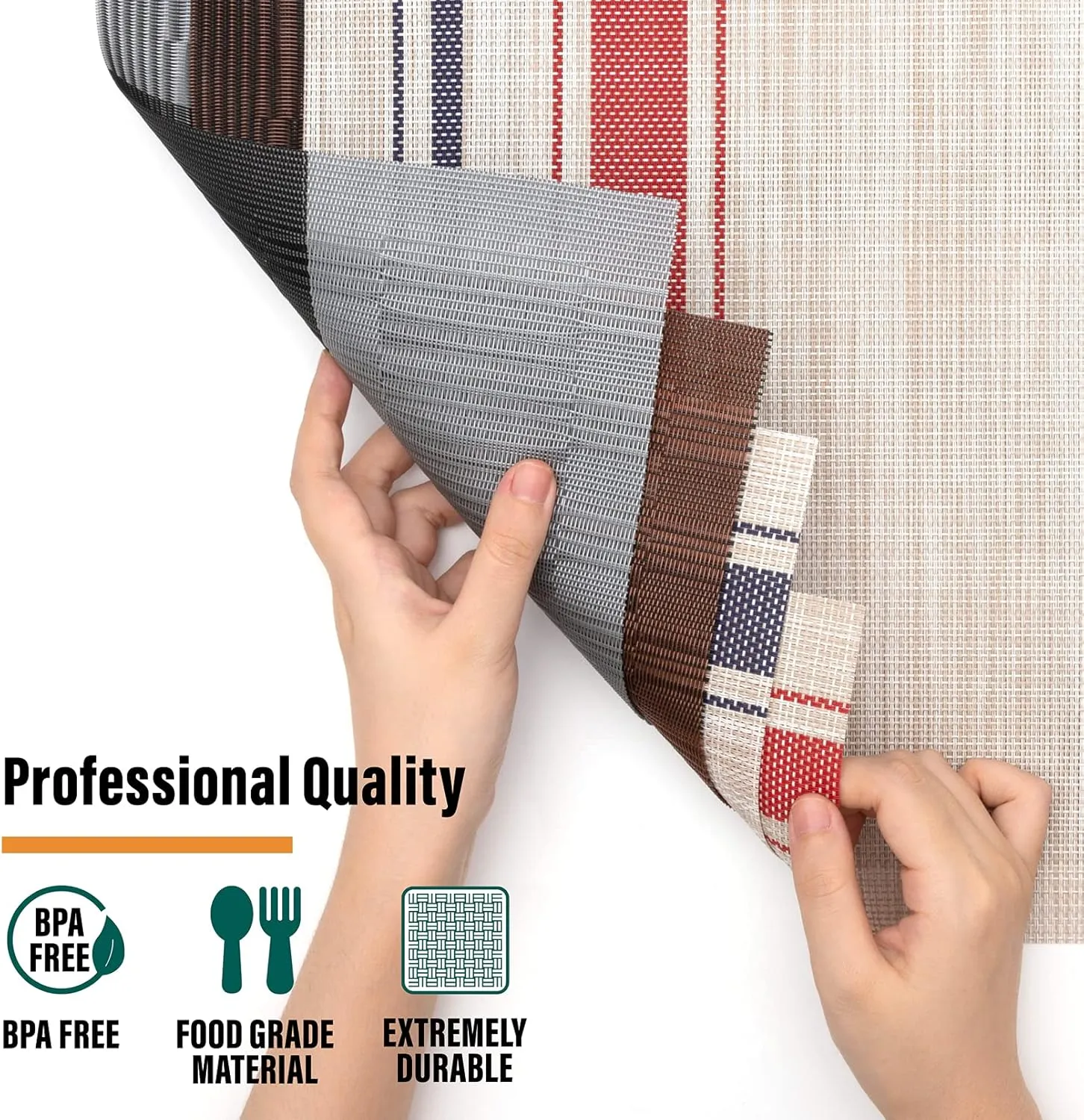 Winknowl Placemats, Set of 8 Heat Resistant Stain Resistant Non-Slip Woven Vinyl Insulation Placemats, Washable Durable Elegant Table Mats for Dining (Coffee)