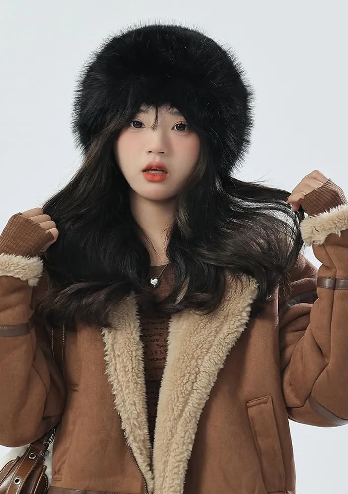 Winter Faux Fur Bucket Hat WomenFuzzy Fur Warm Hat Women's Furry Fisherman Cap Casual Trendy Trips Sports Skiing Cap