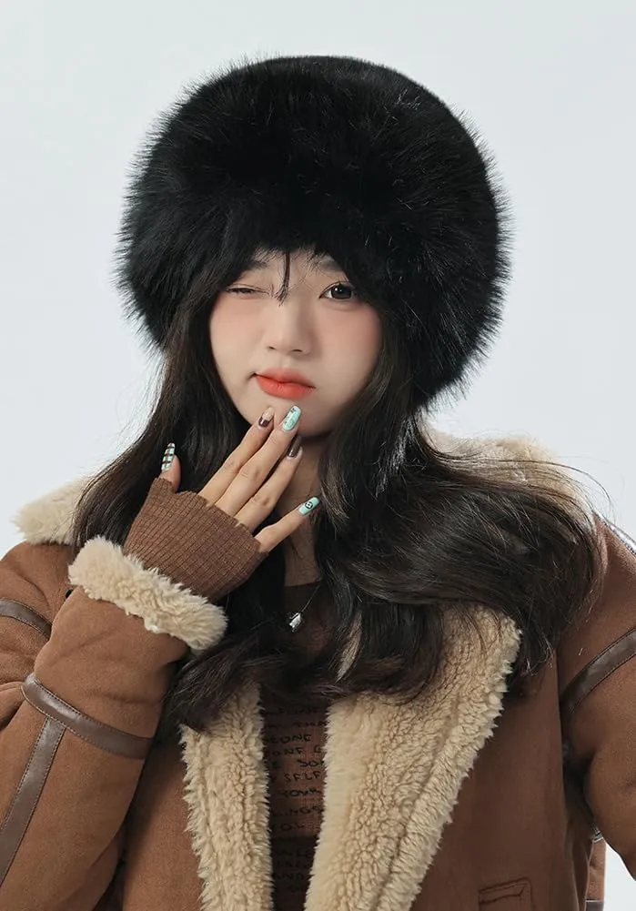 Winter Faux Fur Bucket Hat WomenFuzzy Fur Warm Hat Women's Furry Fisherman Cap Casual Trendy Trips Sports Skiing Cap
