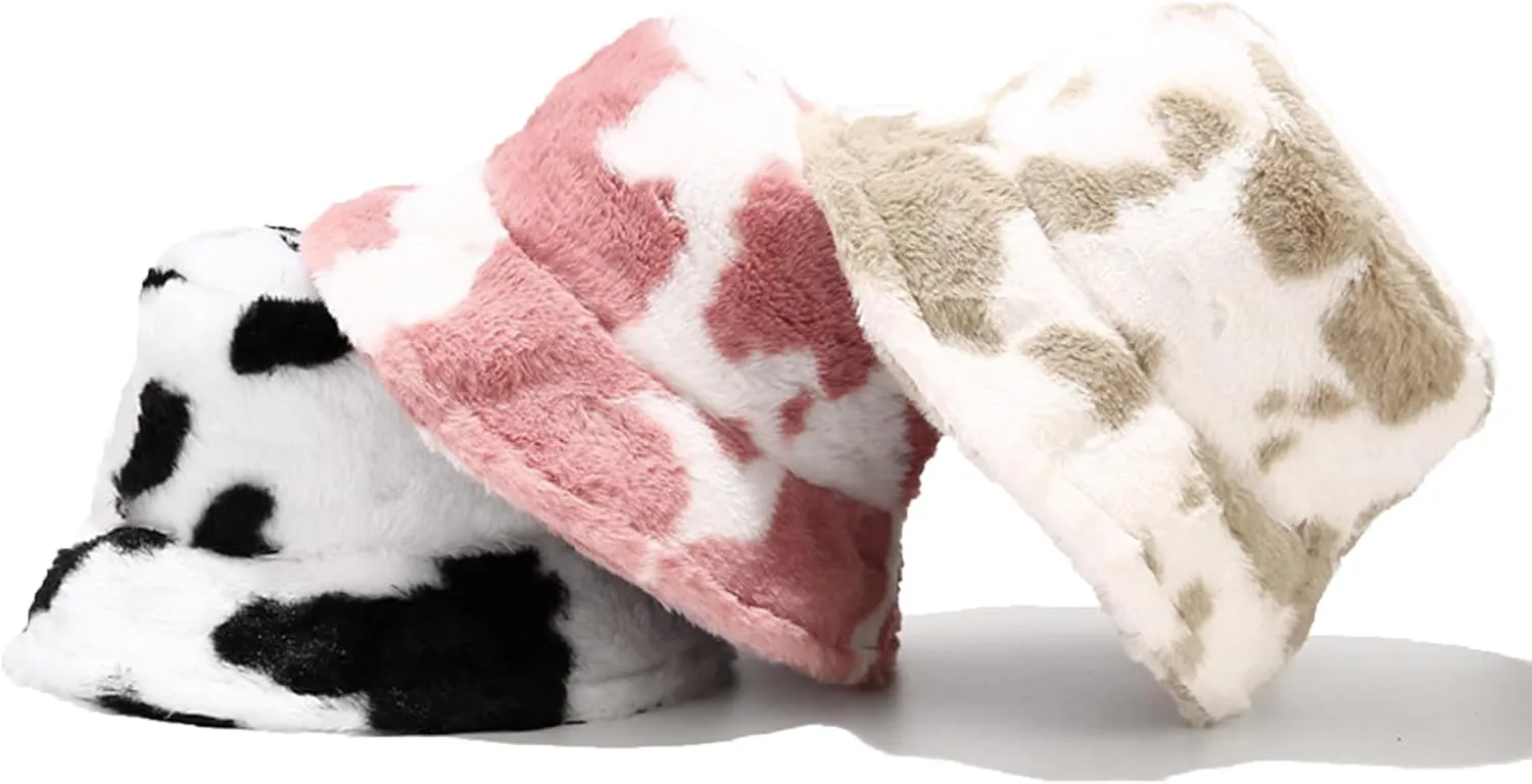 Winter Fluffy Fuzzy Bucket Hat Plush Furry Faux Fur Fisherman Hats Warm Hat for Women