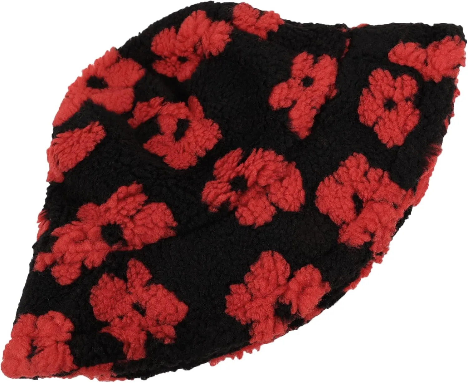 Winter Warm Plush Fuzzy Bucket Hat Faux Fur Daisy Flowers Shearling Fisherman Hats for Women