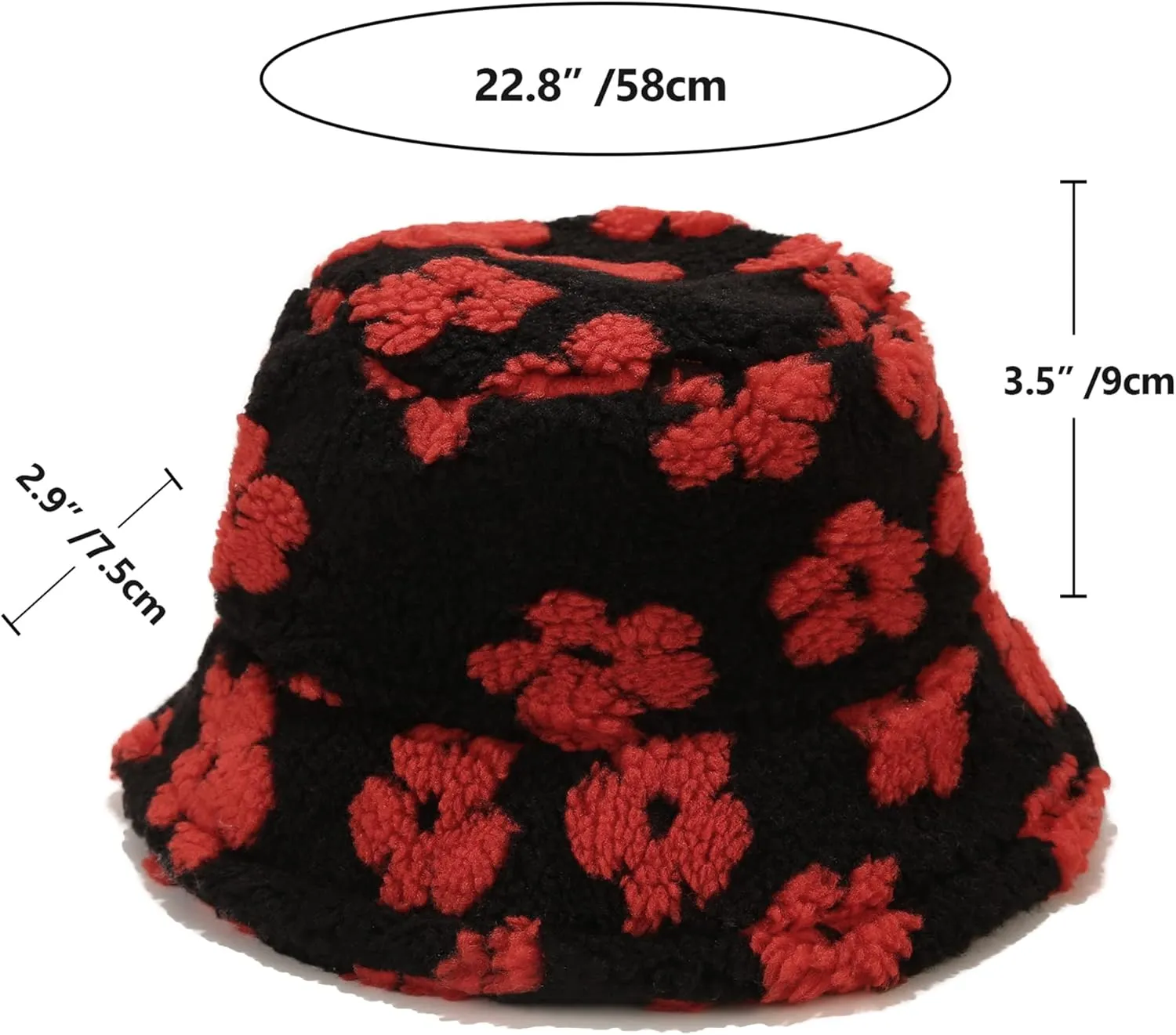 Winter Warm Plush Fuzzy Bucket Hat Faux Fur Daisy Flowers Shearling Fisherman Hats for Women