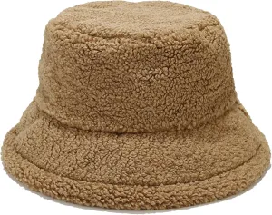 Winter Warm Plush Fuzzy Bucket Hat Faux Fur Shearling Fisherman Hats for Women