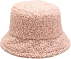 Winter Warm Plush Fuzzy Bucket Hat Faux Fur Shearling Fisherman Hats for Women