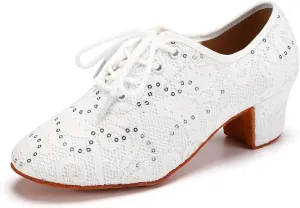 Women Ballroom Dance Shoes Lace up Latin Salsa Practice Dance Teaching Shoes,Model LPWMMD