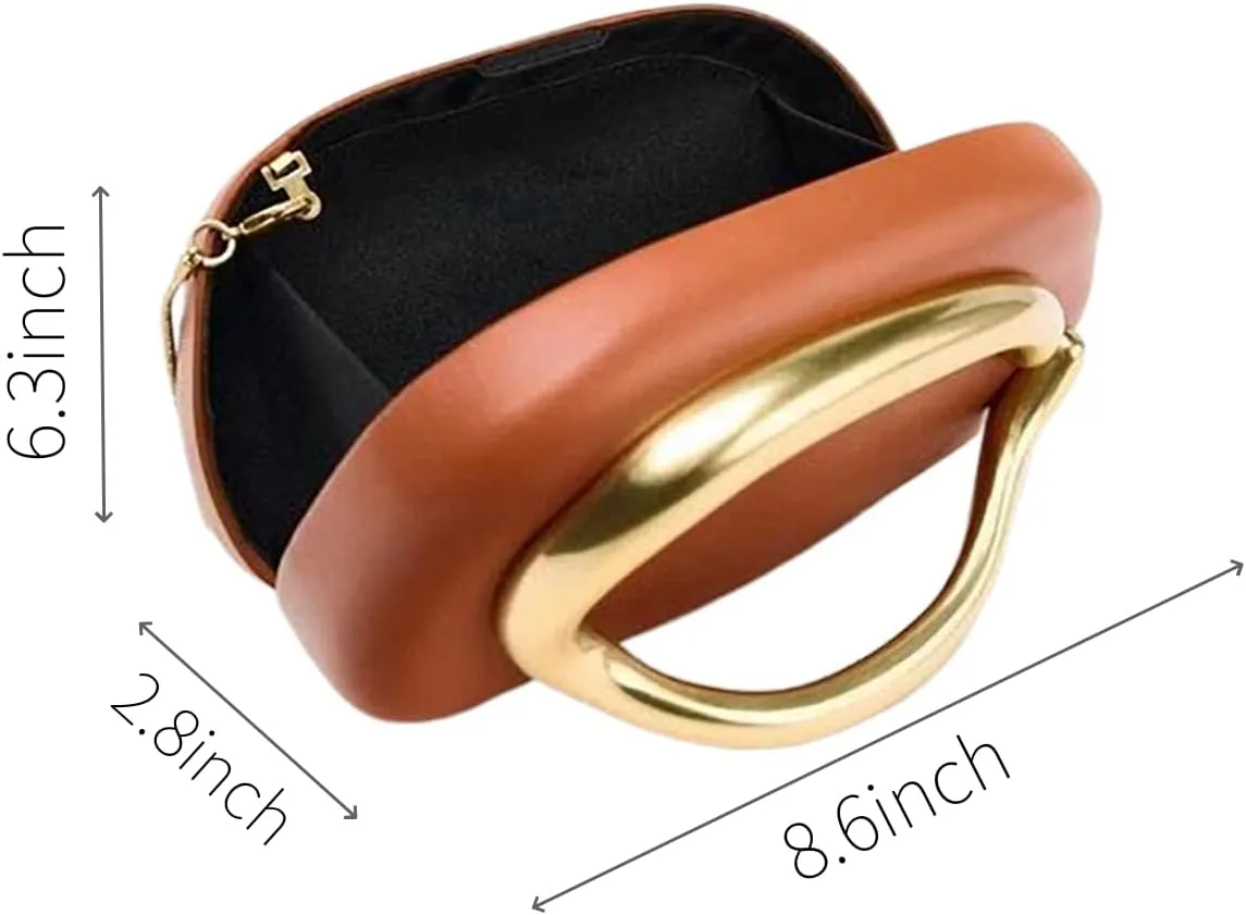 Women PU Leather Metal Handle Handbag Trendy Commuting Compact Stone Purse Hand-held Causal Shoulder Clutch Bag