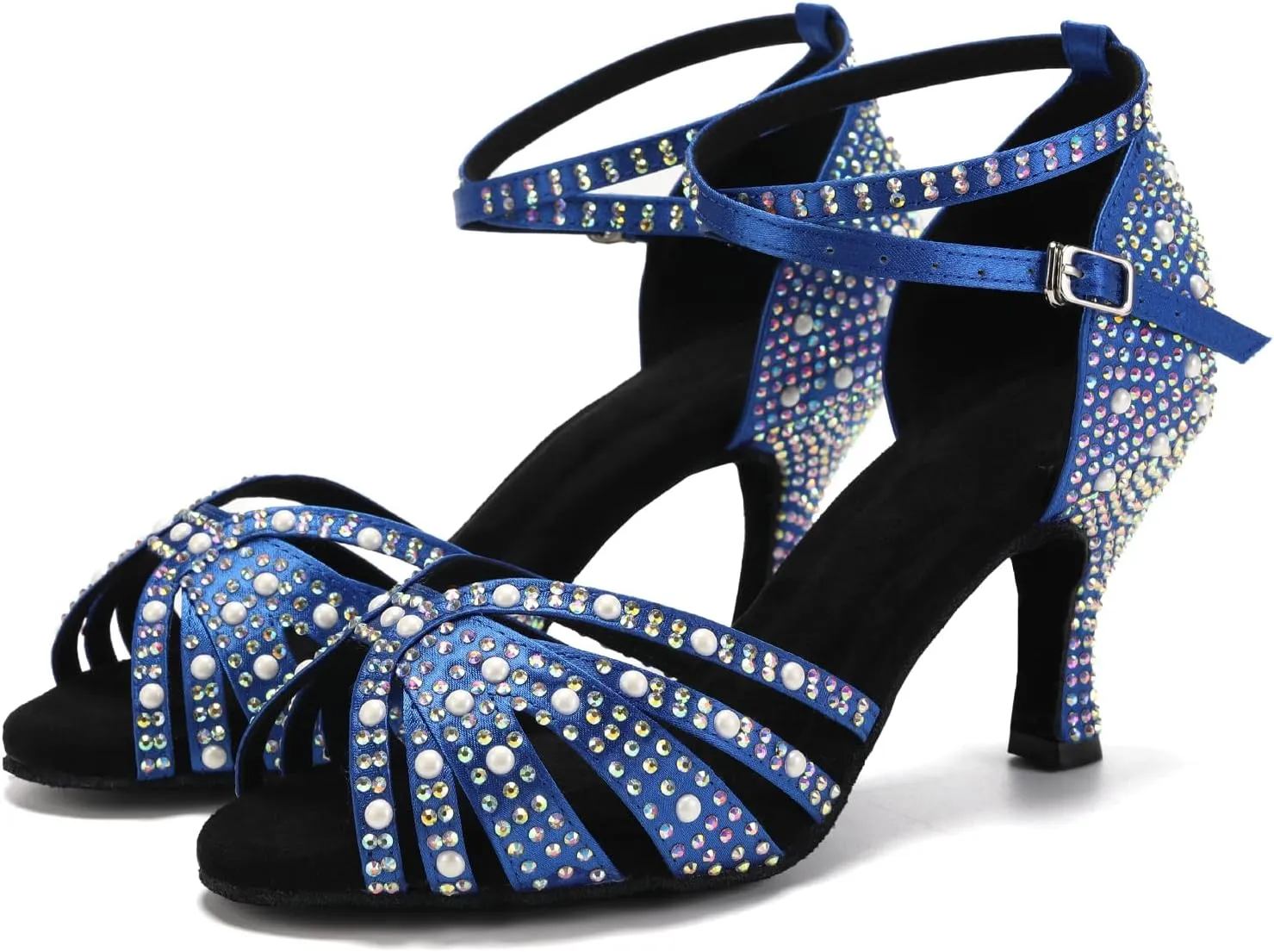 Women Rhinestones Ballroom Dance Shoes Latin Salsa Bachata Practice Performance Dancer Dancing Shoes, Model QRX-L506-7.5
