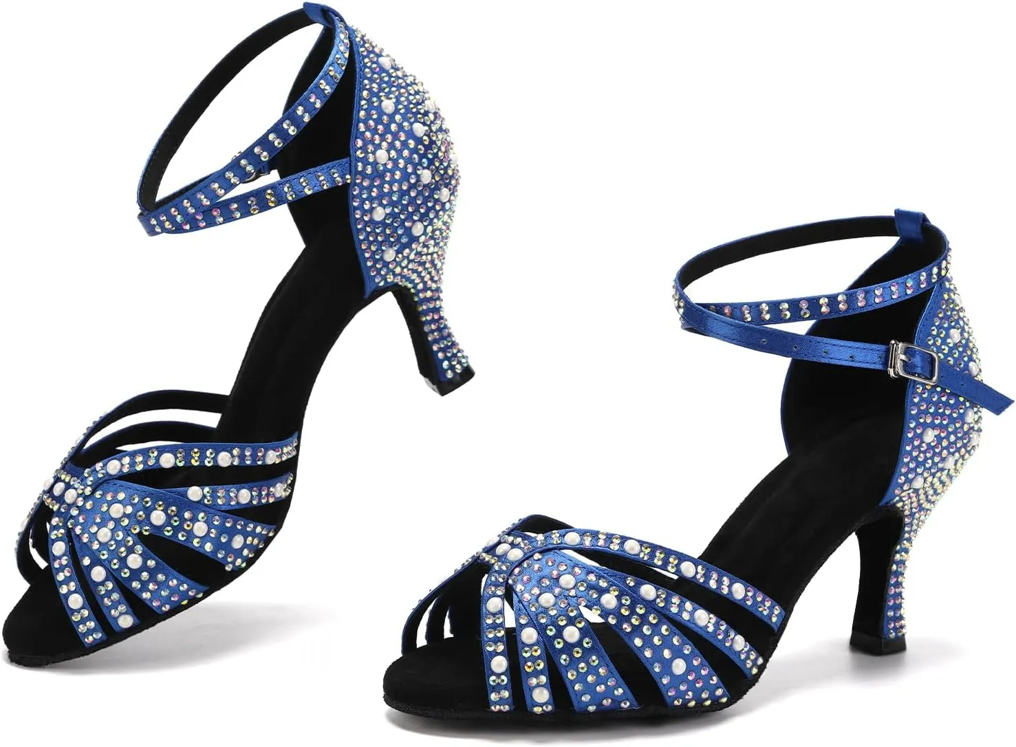 Women Rhinestones Ballroom Dance Shoes Latin Salsa Bachata Practice Performance Dancer Dancing Shoes, Model QRX-L506-7.5