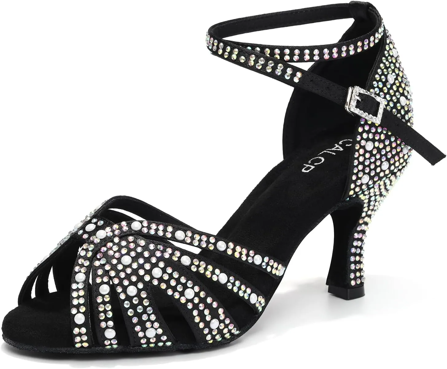Women Rhinestones Ballroom Dance Shoes Latin Salsa Bachata Practice Performance Dancer Dancing Shoes, Model QRX-L506-7.5