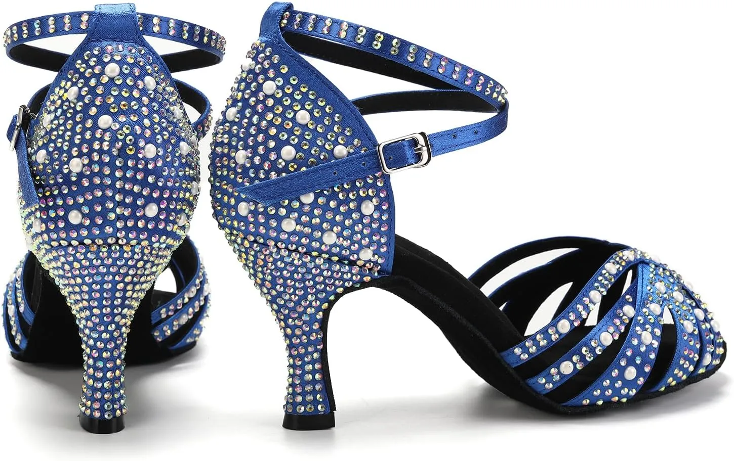 Women Rhinestones Ballroom Dance Shoes Latin Salsa Bachata Practice Performance Dancer Dancing Shoes, Model QRX-L506-7.5