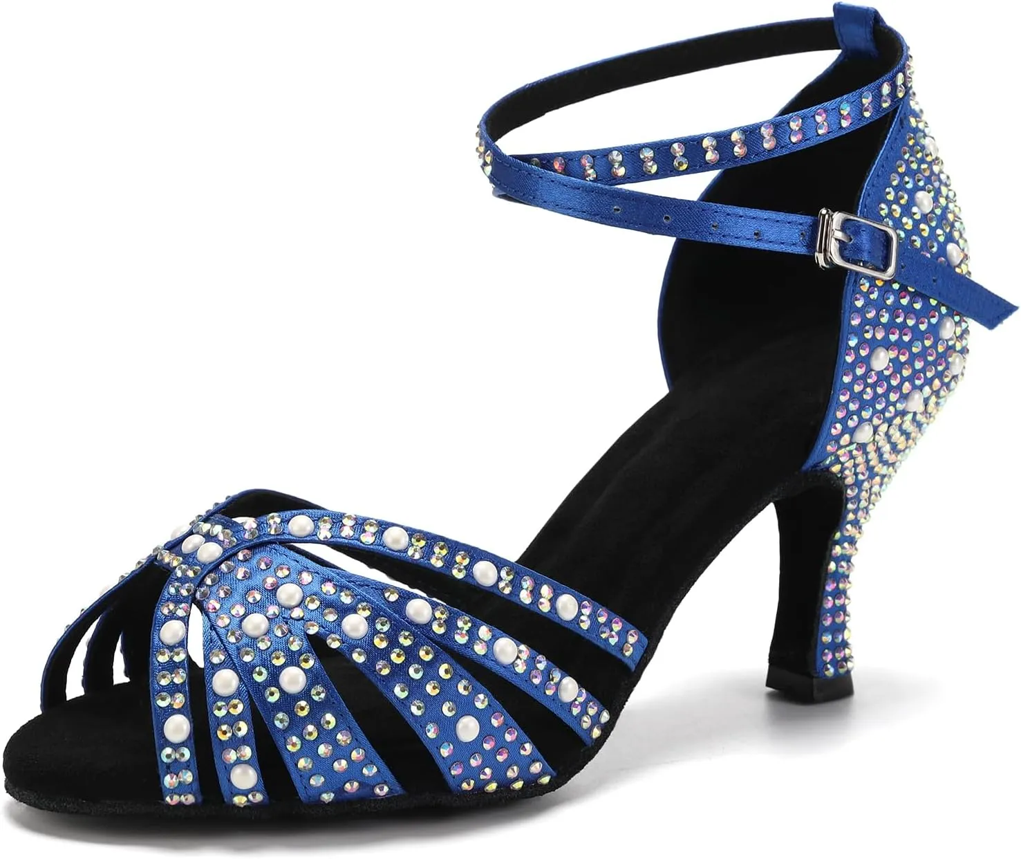 Women Rhinestones Ballroom Dance Shoes Latin Salsa Bachata Practice Performance Dancer Dancing Shoes, Model QRX-L506-7.5