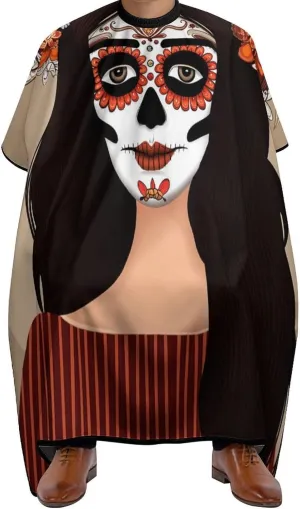 Women Sugar Skull Day of Dead Woman Floral Art Haircut Barber Cape Cover - Extra Large Hairdressing Apron for Home Stylists, Easy Clean
