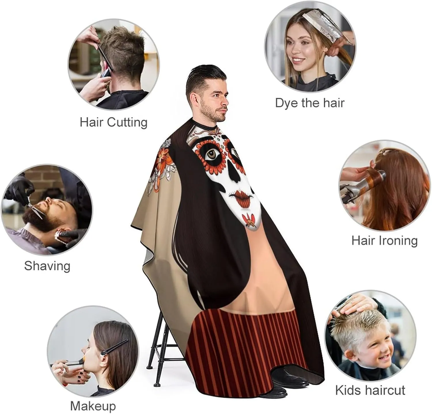 Women Sugar Skull Day of Dead Woman Floral Art Haircut Barber Cape Cover - Extra Large Hairdressing Apron for Home Stylists, Easy Clean