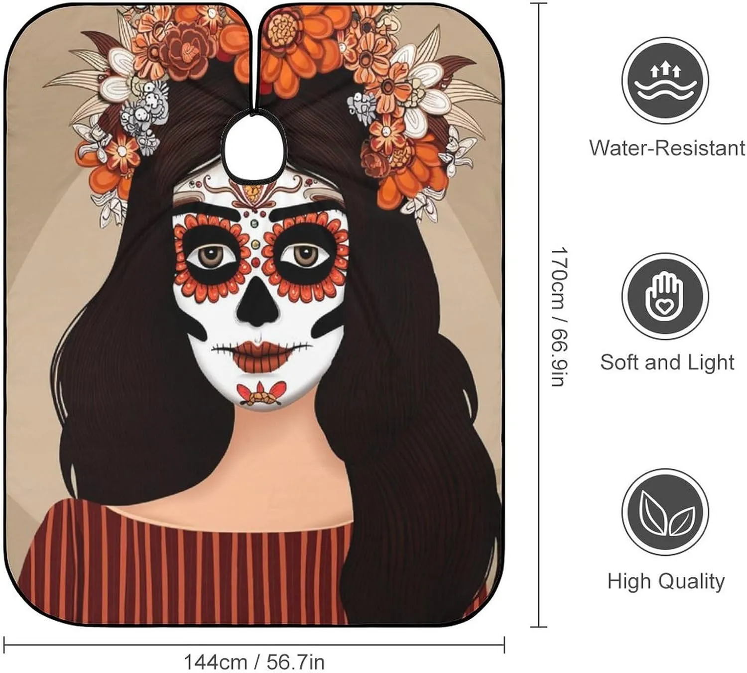 Women Sugar Skull Day of Dead Woman Floral Art Haircut Barber Cape Cover - Extra Large Hairdressing Apron for Home Stylists, Easy Clean