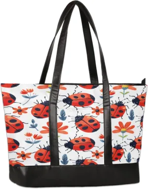 Women Tote Bag with Zipper, Shopper Handbag Travel Purse, PU Leather Laptop Tote Bags, Weekender Bags