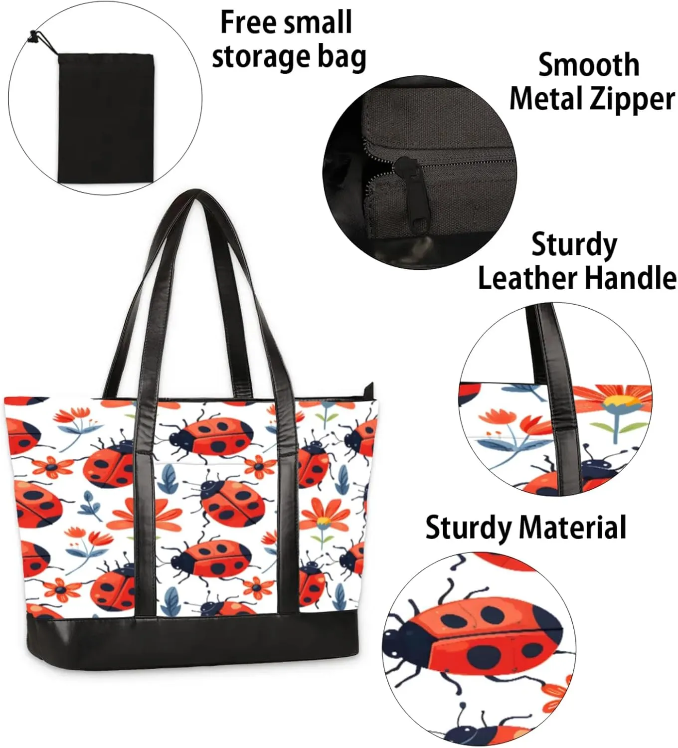 Women Tote Bag with Zipper, Shopper Handbag Travel Purse, PU Leather Laptop Tote Bags, Weekender Bags