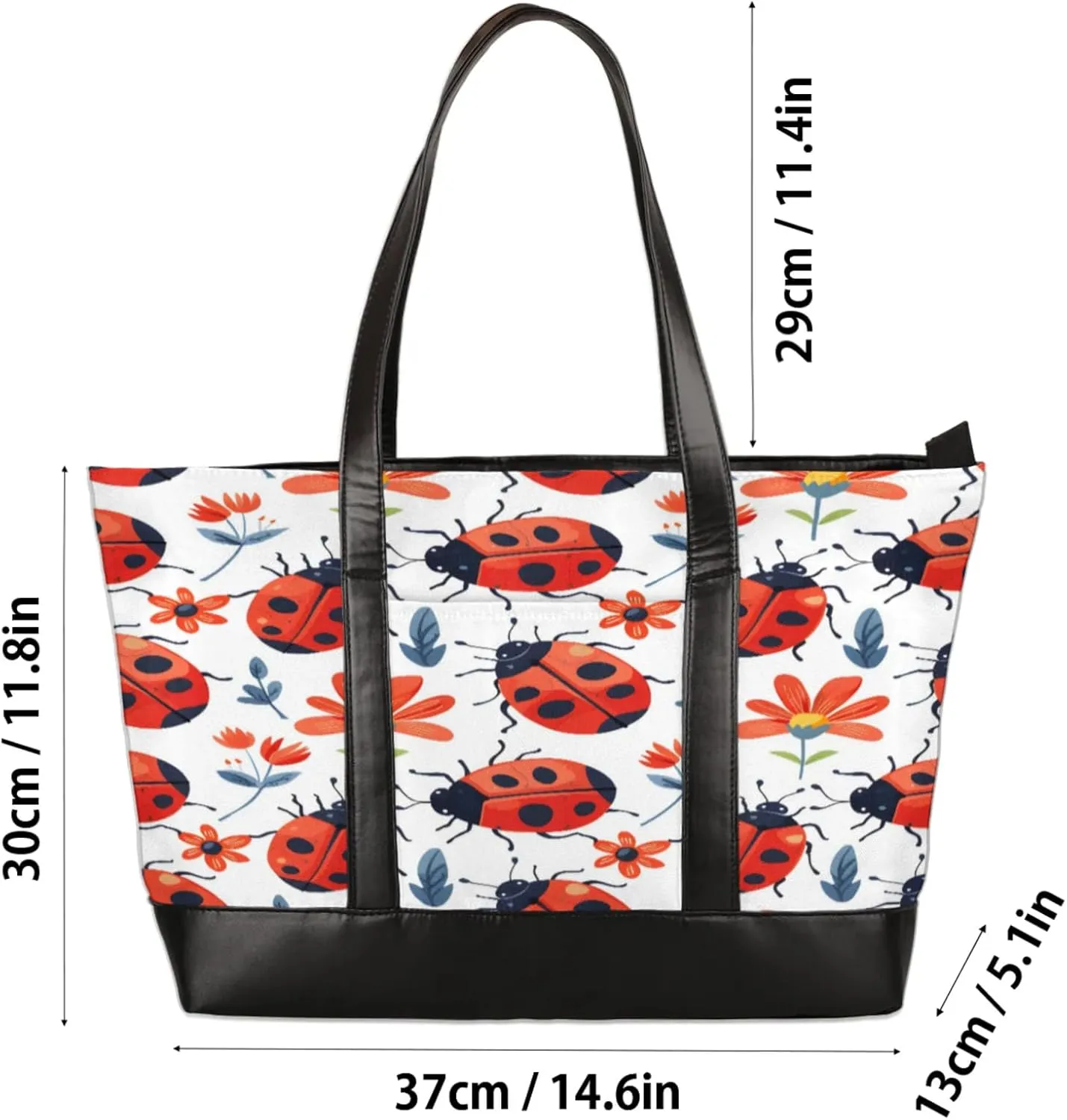 Women Tote Bag with Zipper, Shopper Handbag Travel Purse, PU Leather Laptop Tote Bags, Weekender Bags