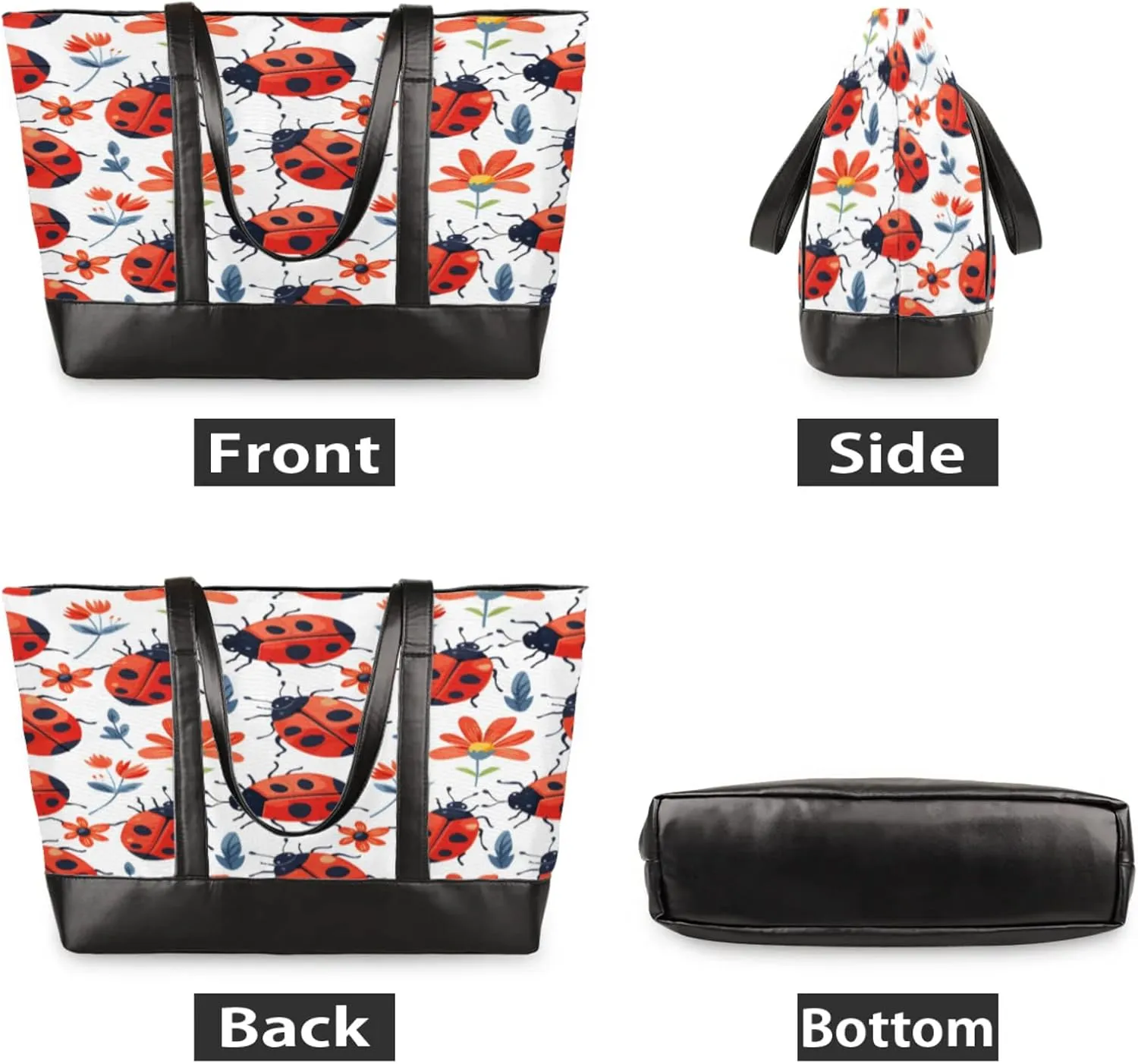 Women Tote Bag with Zipper, Shopper Handbag Travel Purse, PU Leather Laptop Tote Bags, Weekender Bags