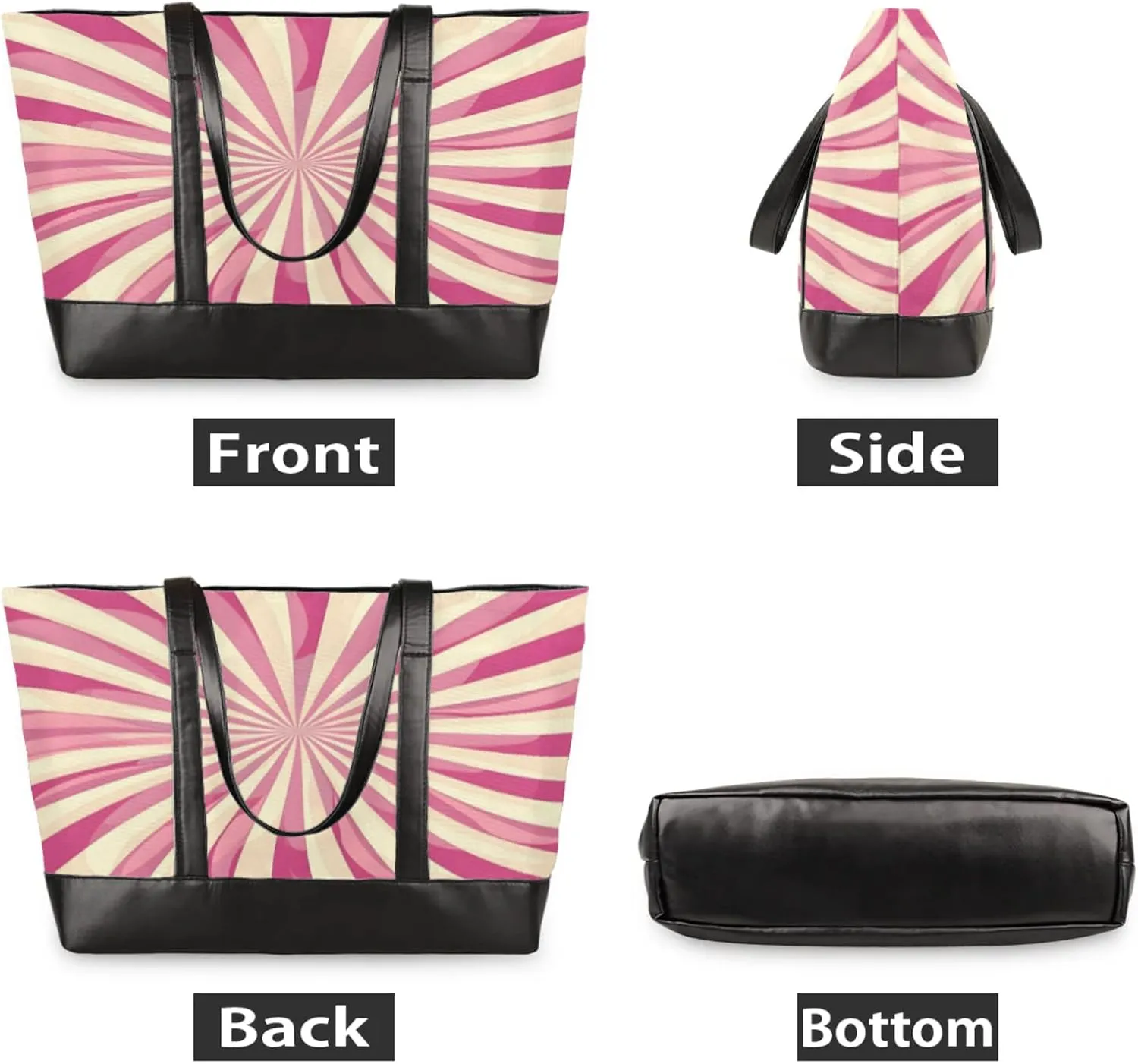 Women Tote Bag with Zipper, Shopper Handbag Travel Purse, PU Leather Laptop Tote Bags, Weekender Tote Bags