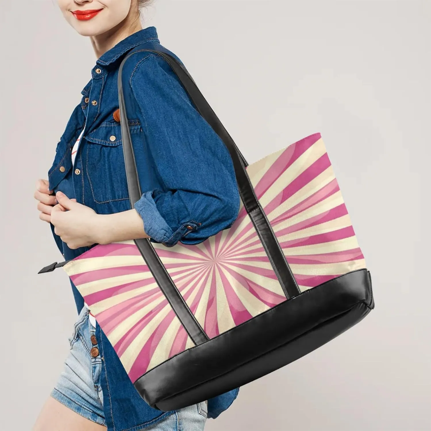 Women Tote Bag with Zipper, Shopper Handbag Travel Purse, PU Leather Laptop Tote Bags, Weekender Tote Bags