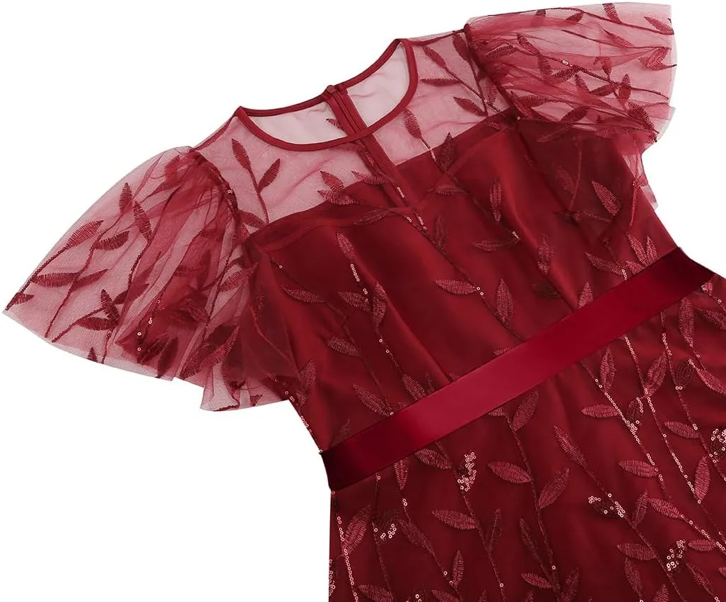 Women's 1950s Vintage Floral Embroidery Dress Short Sleeve Sequins Glitters Mesh Cocktail Homecoming Swing Dress