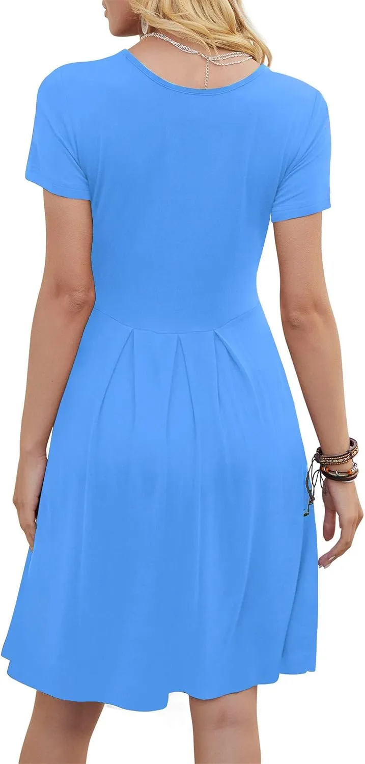 Womens 2023 Casual Summer Beach Dresses Floral Flared Party Dresses with Pockets