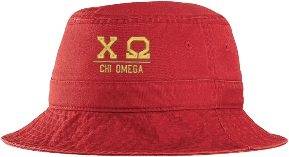 Women's Chi Omega Greek Letter Bucket Hat Red