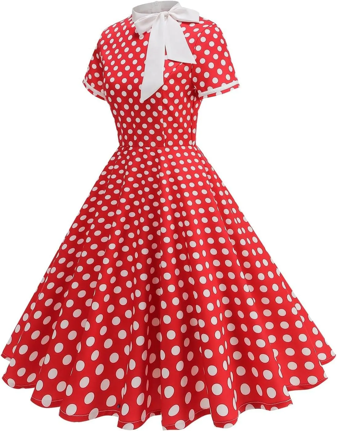 Women's Elegant Dresses Vintage Polka Dot Printed A-Line Dress Short Sleeve Lapel Maxi Skirts Court Business Gowns