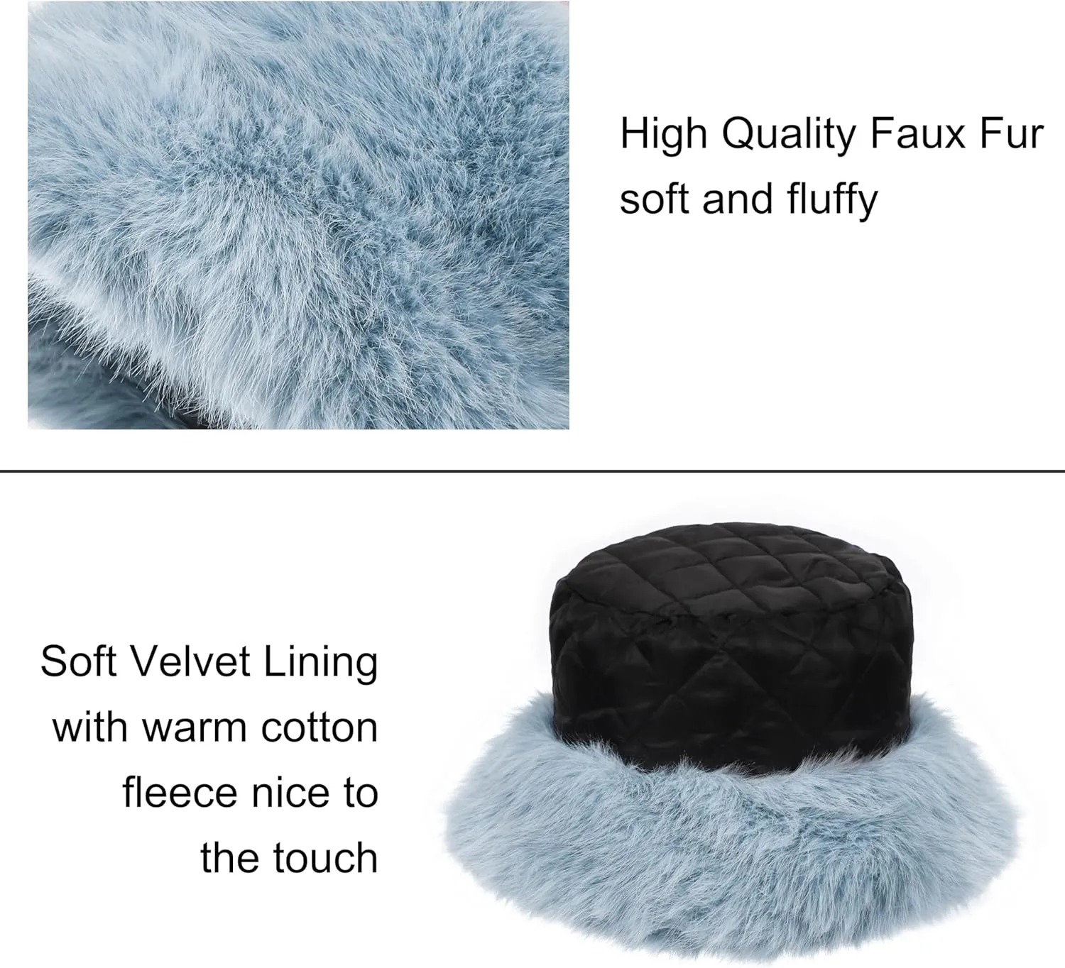 Women's Faux Fur Bucket Hats Fluffy Winter Warm Ladie's Unique Wide Brim Fisherman Cap