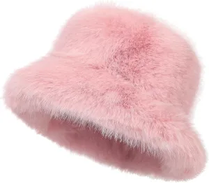 Women's Faux Fur Bucket Hats Fluffy Winter Warm Ladie's Unique Wide Brim Fisherman Cap