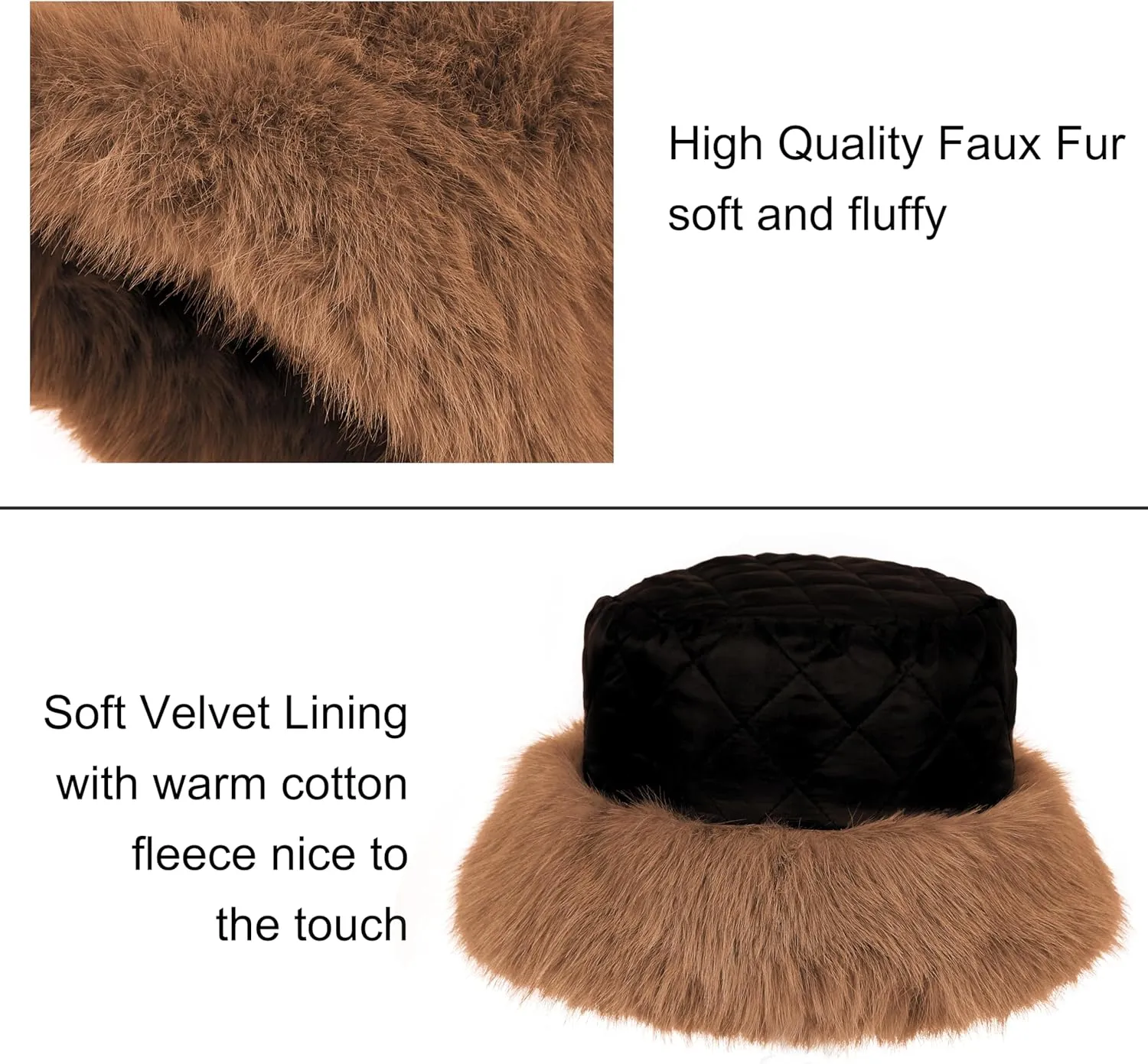Women's Faux Fur Bucket Hats Fluffy Winter Warm Ladie's Unique Wide Brim Fisherman Cap
