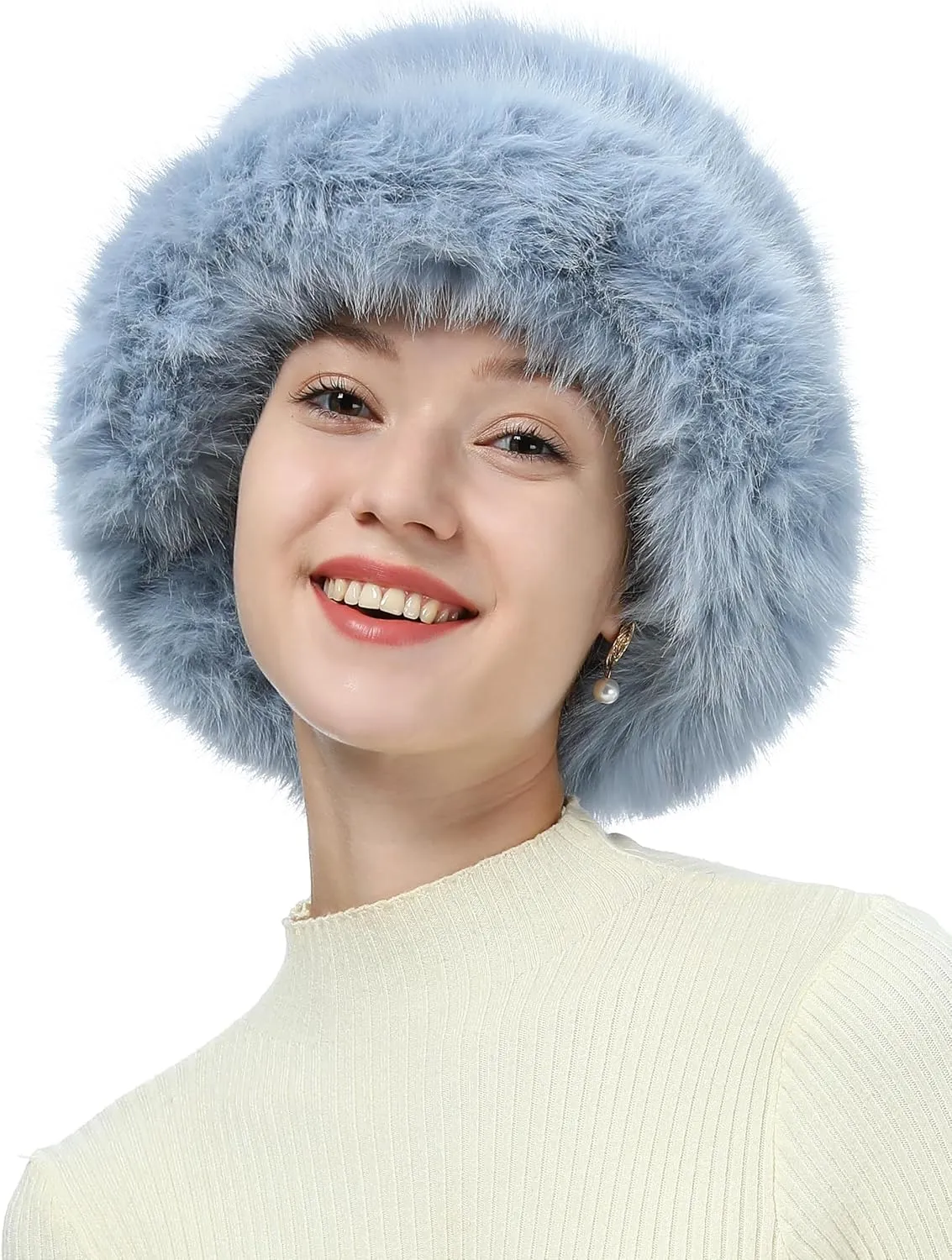 Women's Faux Fur Bucket Hats Fluffy Winter Warm Ladie's Unique Wide Brim Fisherman Cap